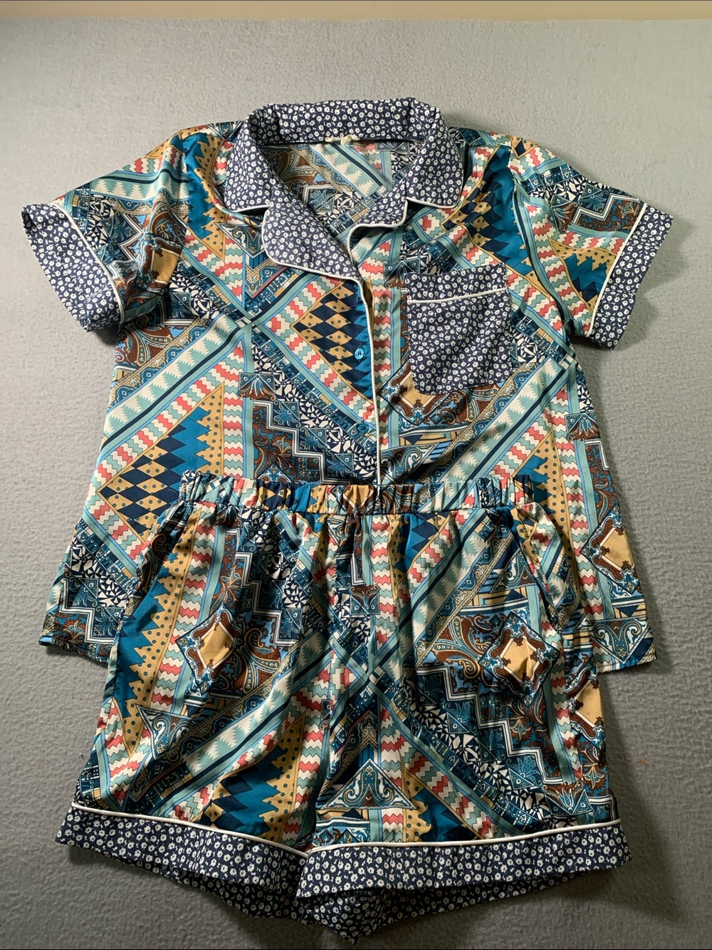 JODIFL Teal, Gold & Navy Aztec Short Pajama Set